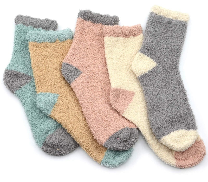 Komorebi Azue Fuzzy Warm Slipper Socks Women Super Soft Microfiber Cozy Sleeping Socks 6 or 5 Pairs (5 Pairs Patchwork Pink) - Image 1